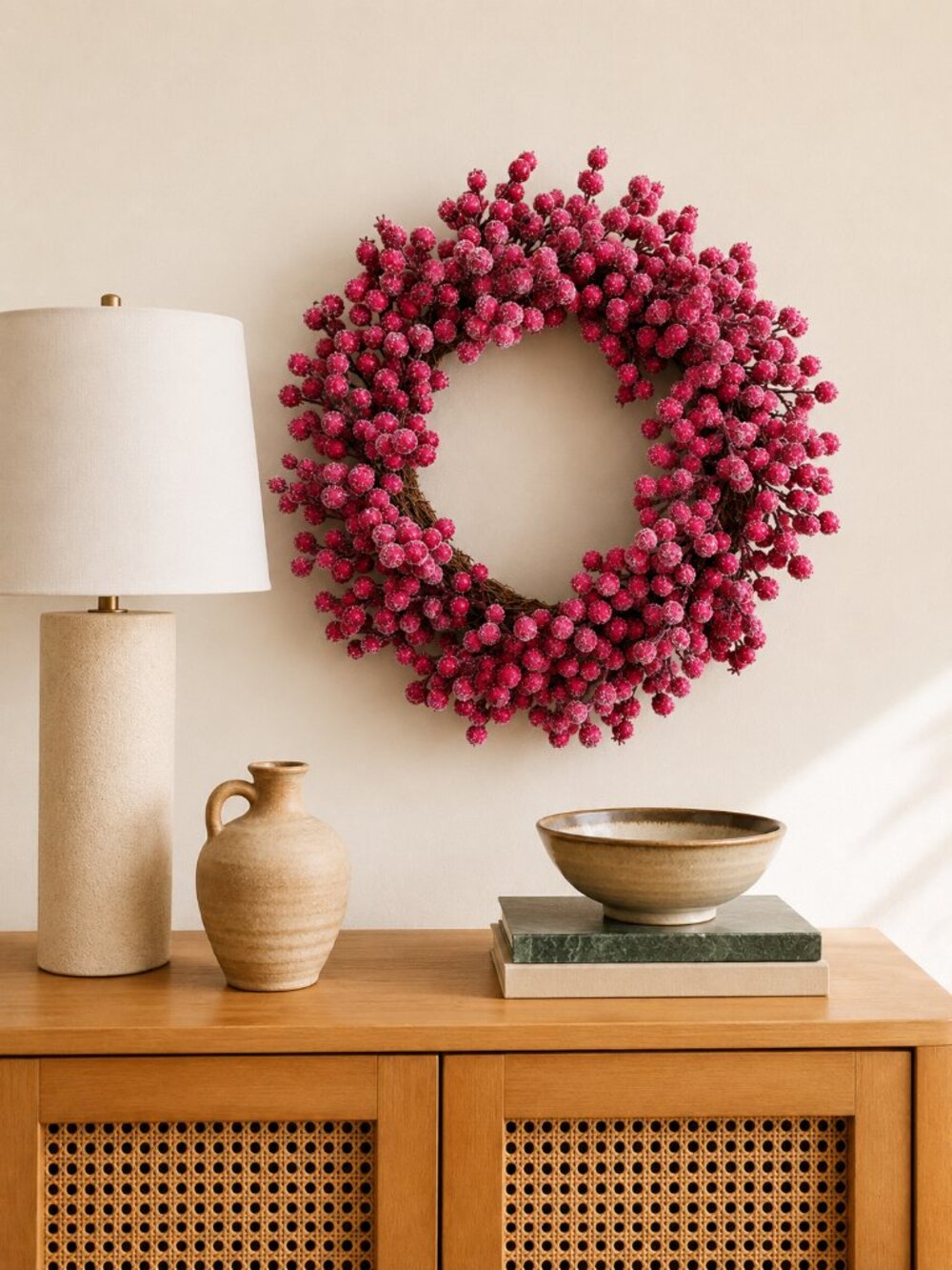 18" Frosted Red Berry Wreath Winter Farmhouse Front Door Holiday Decor - Picture 3 of 3